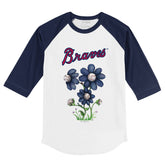 Atlanta Braves Blooming Baseballs 3/4 Navy Blue Sleeve Raglan
