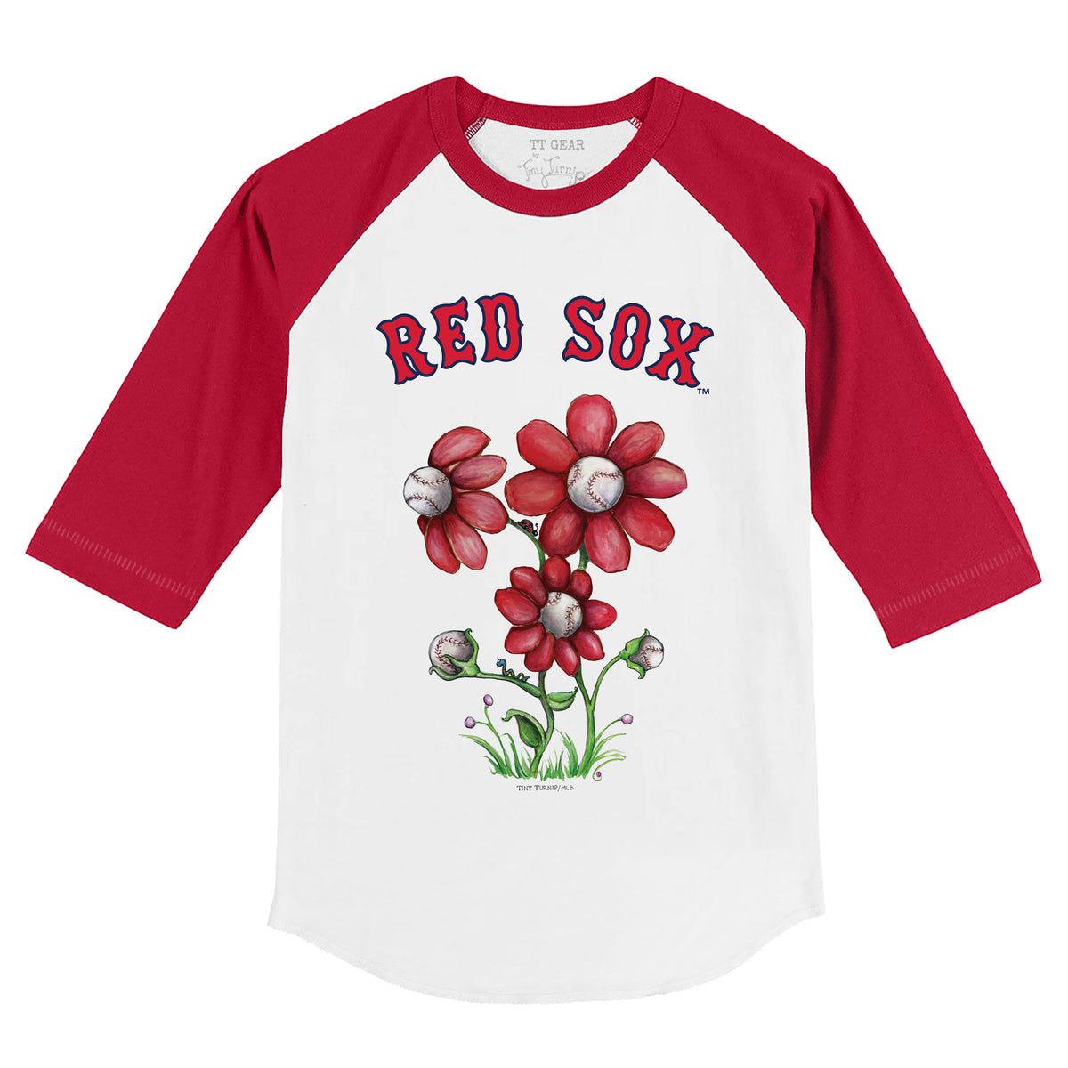 Boston Red Sox Blooming Baseballs 3/4 Red Sleeve Raglan