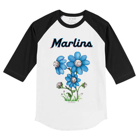 Miami Marlins Blooming Baseballs 3/4 Black Sleeve Raglan