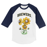 Milwaukee Brewers Blooming Baseballs 3/4 Navy Blue Sleeve Raglan