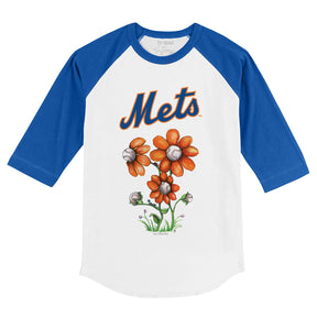 New York Mets Blooming Baseballs 3/4 Royal Blue Sleeve Raglan