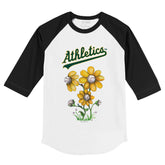 Oakland Athletics Blooming Baseballs 3/4 Black Sleeve Raglan