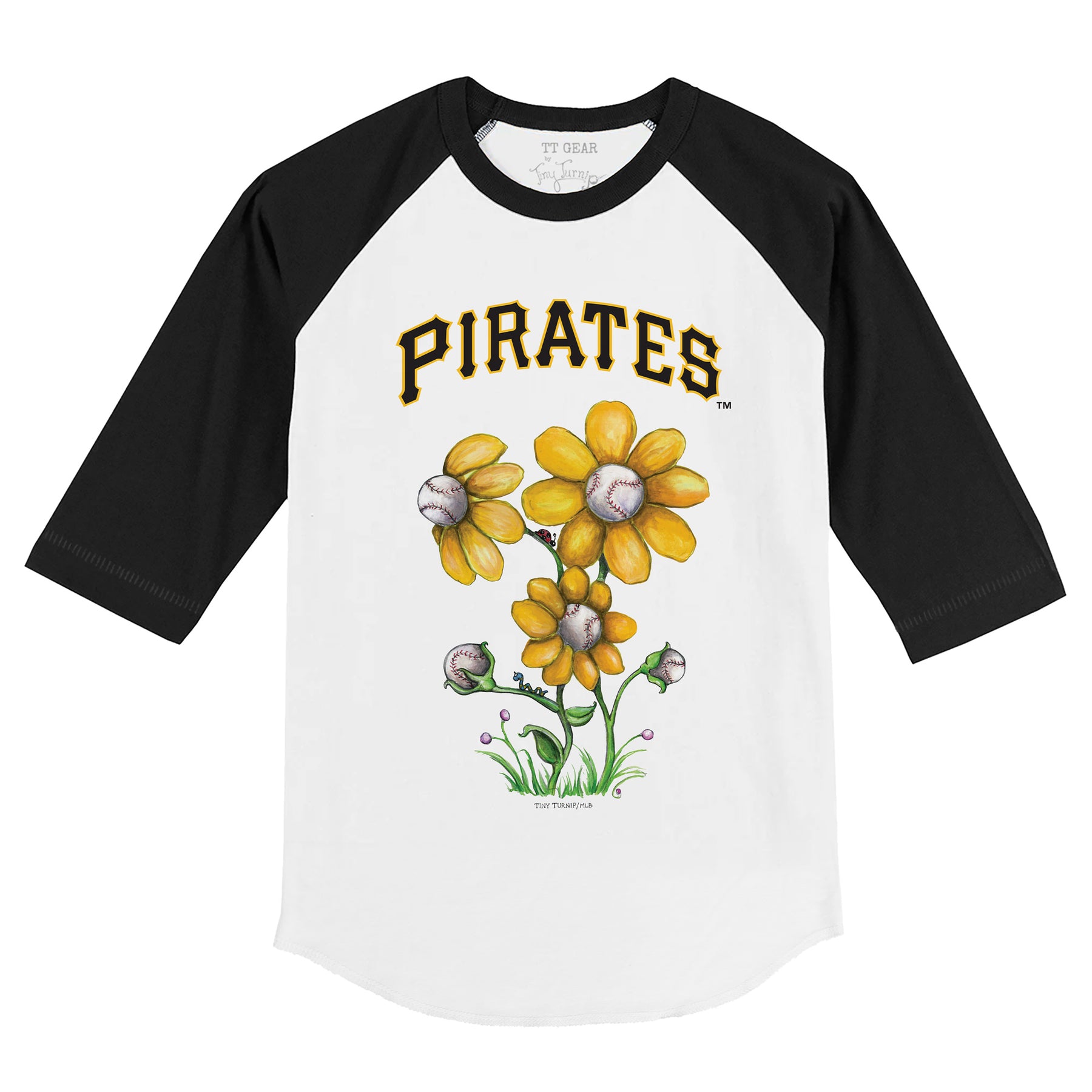 Pittsburgh Pirates Blooming Baseballs 3/4 Black Sleeve Raglan