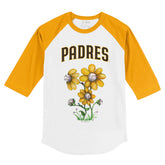 San Diego Padres Blooming Baseballs 3/4 Gold Sleeve Raglan