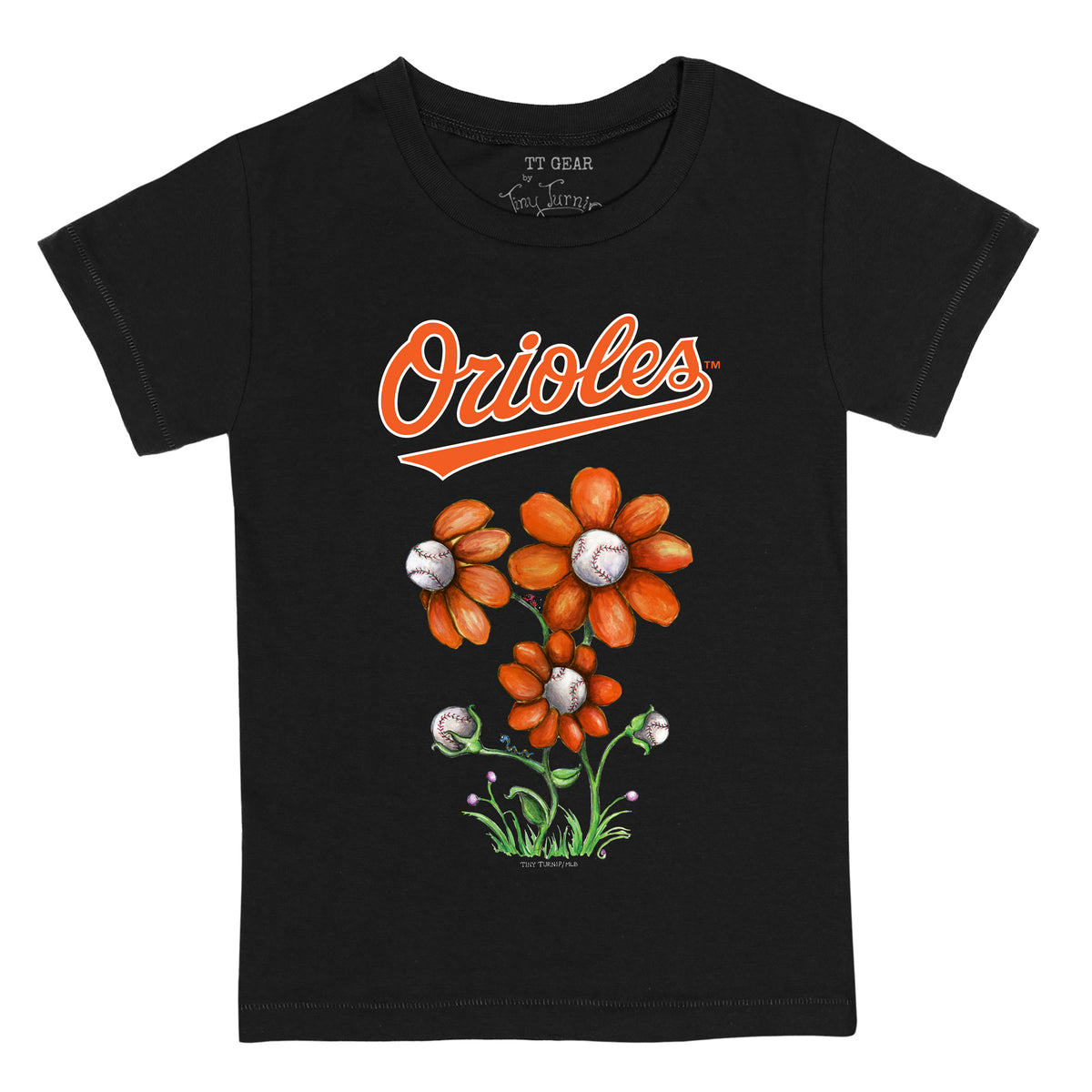 Women's Tiny Turnip Black Baltimore Orioles Stacked T-Shirt Size: Small