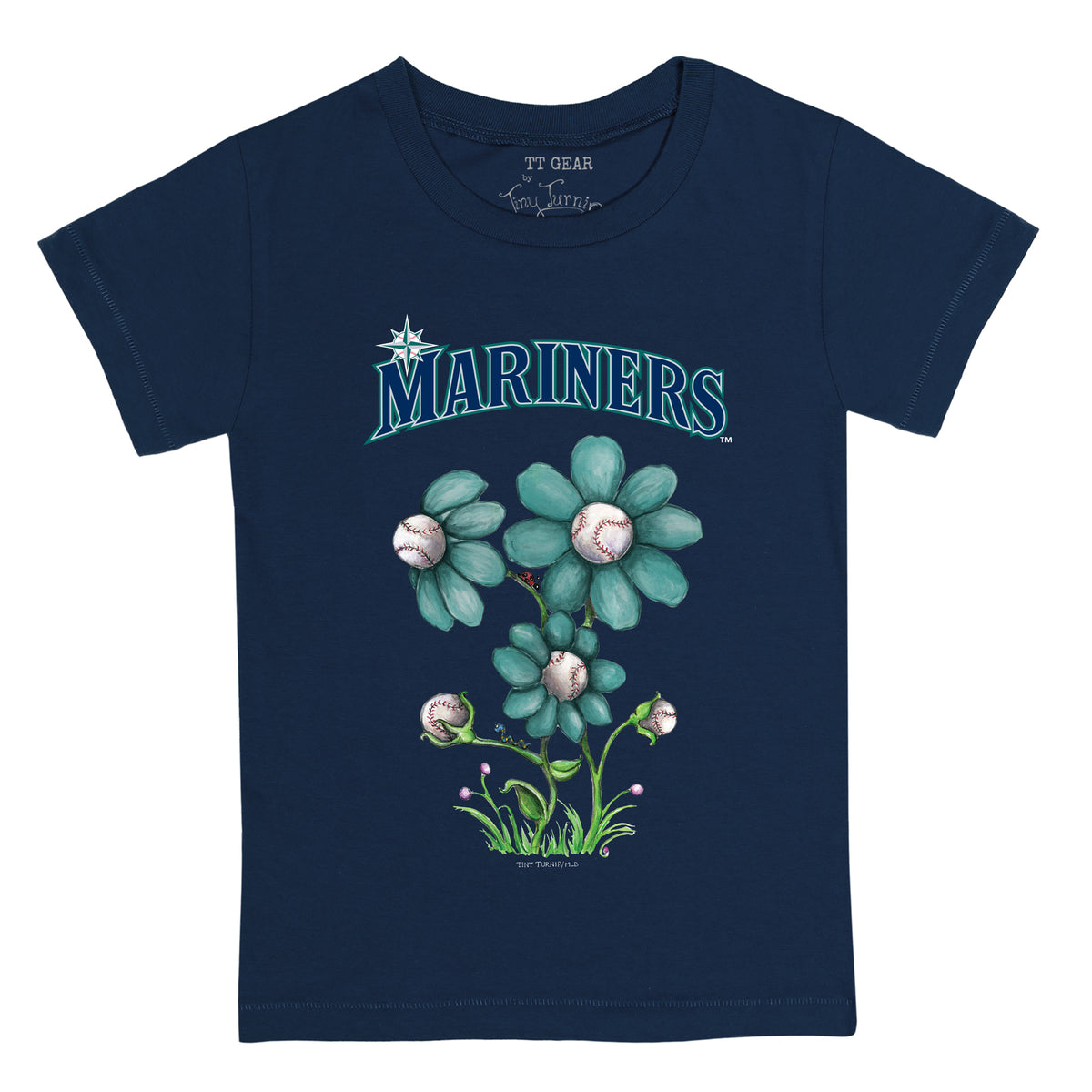 Seattle Mariners Blooming Baseballs Tee Shirt 5T / Navy Blue
