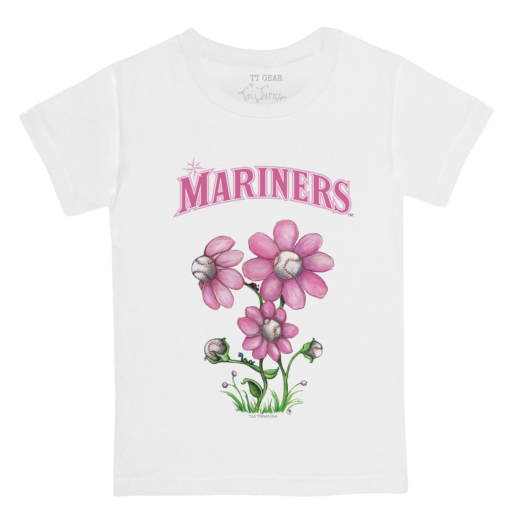 Women's Tiny Turnip White/Navy Seattle Mariners Baseball Love Raglan 3/4-Sleeve T-Shirt Size: Medium
