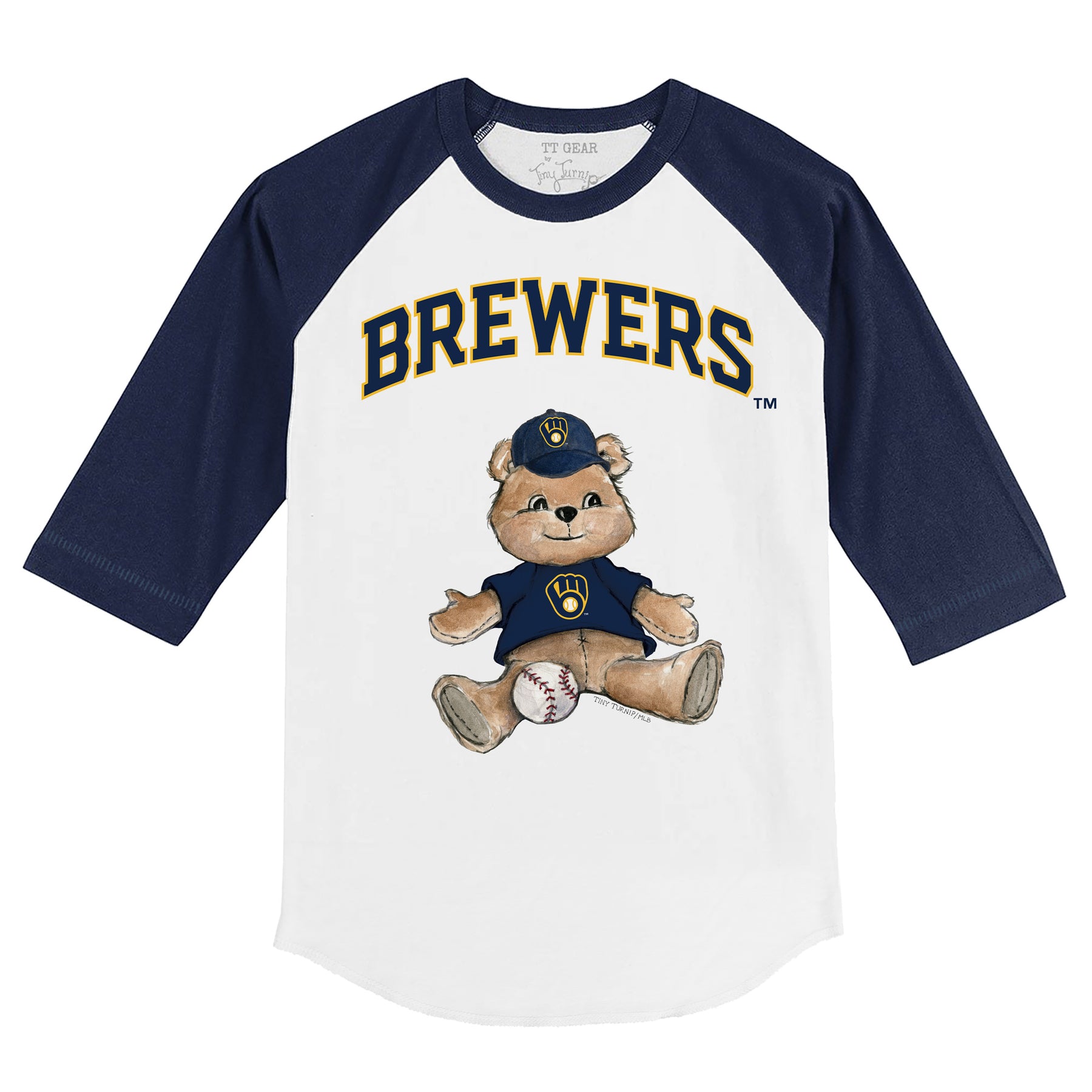 Milwaukee Brewers Boy Teddy 3/4 Navy Blue Sleeve Raglan