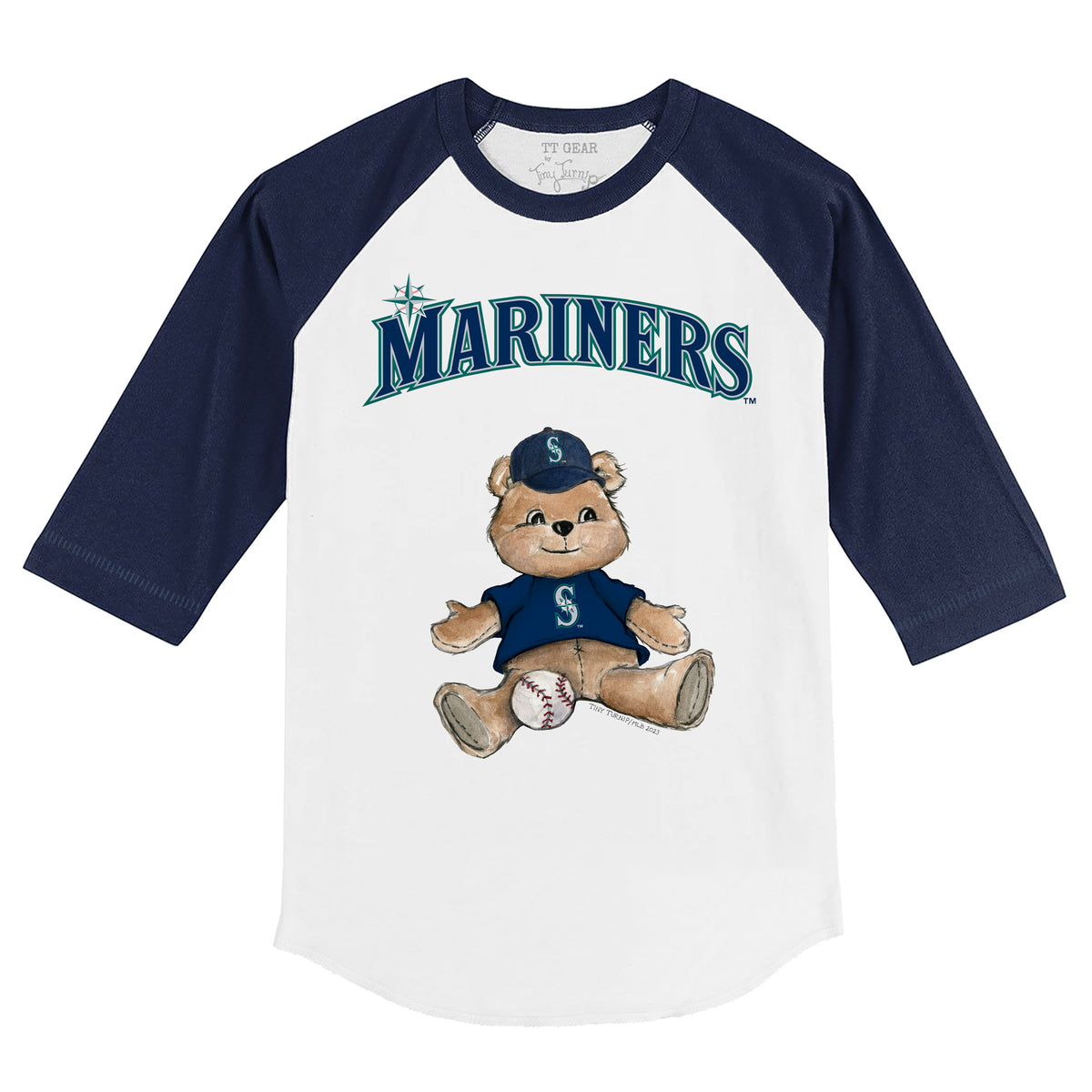 TinyTurnip Seattle Mariners Baseball Love 3/4 Navy Blue Sleeve Raglan Youth XL (14)
