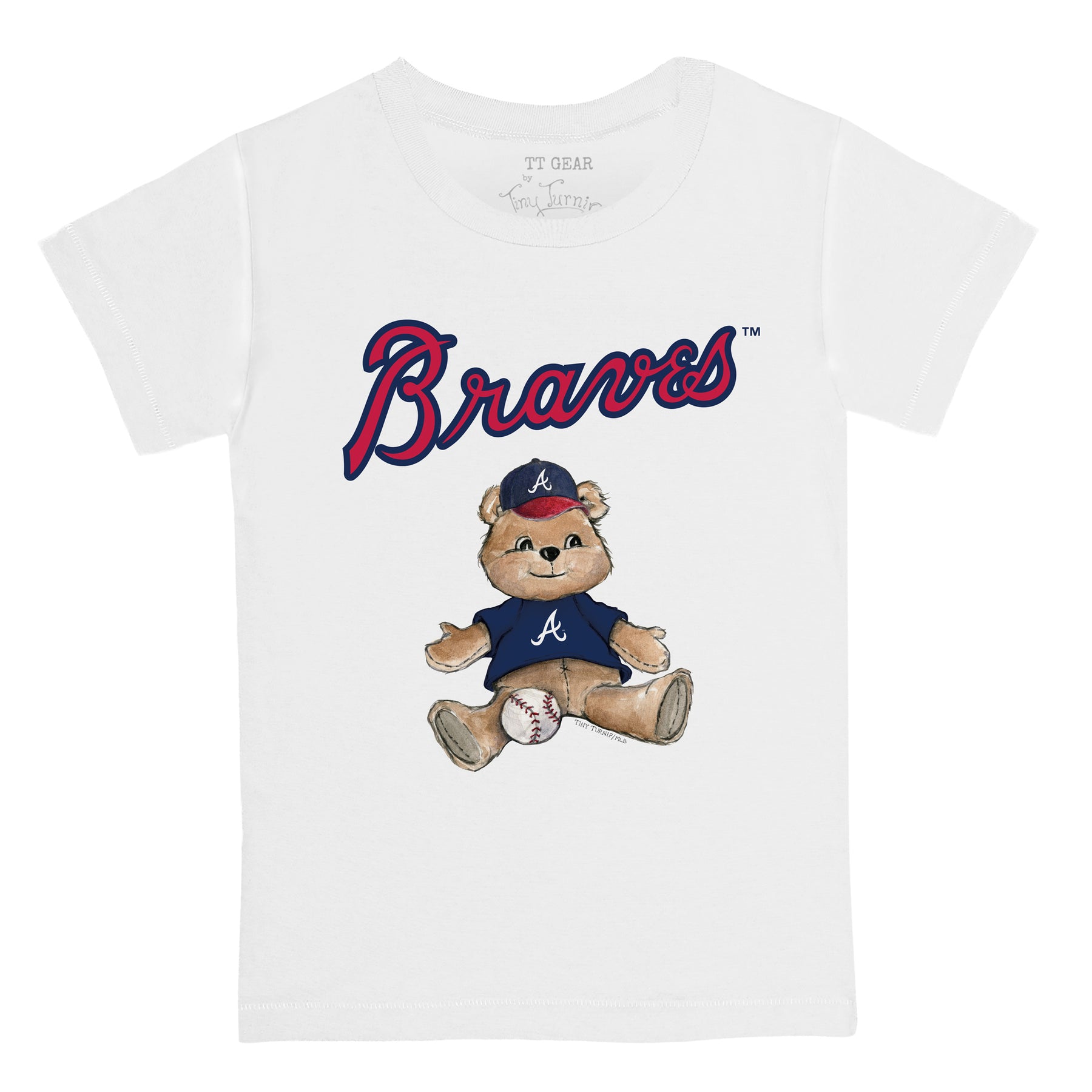 Women's Tiny Turnip White/Navy Atlanta Braves Teddy Boy 3/4-Sleeve Raglan T-Shirt Size: Large