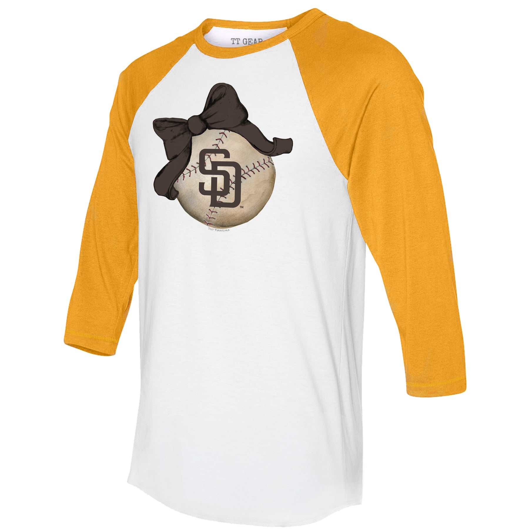 San Diego Padres Baseball Bow 3/4 Gold Sleeve Raglan