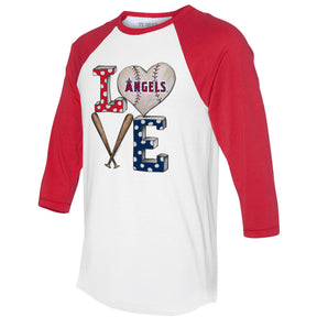 Los Angeles Angels Baseball LOVE 3/4 Red Sleeve Raglan