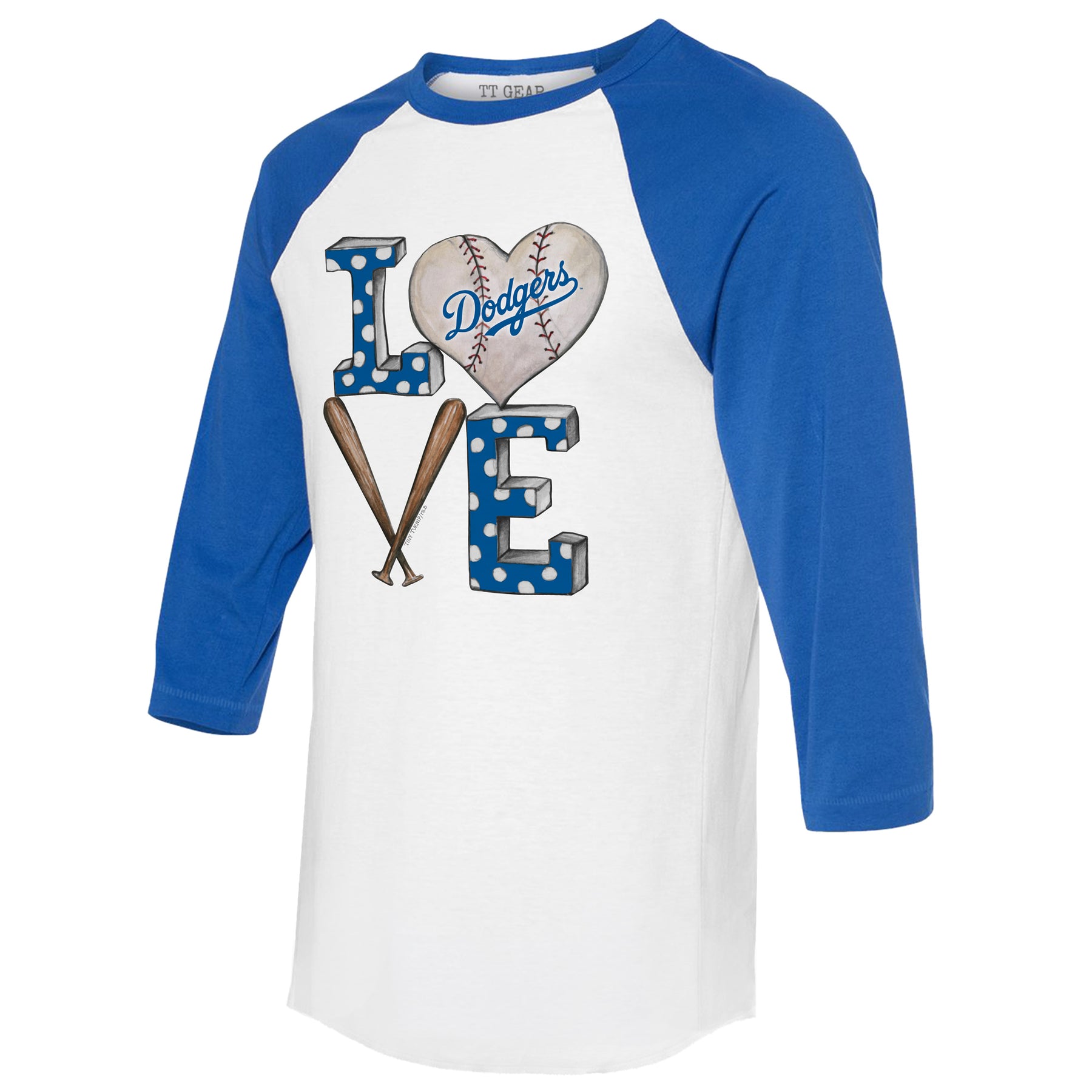 Los Angeles Dodgers Baseball LOVE 3/4 Royal Blue Sleeve Raglan