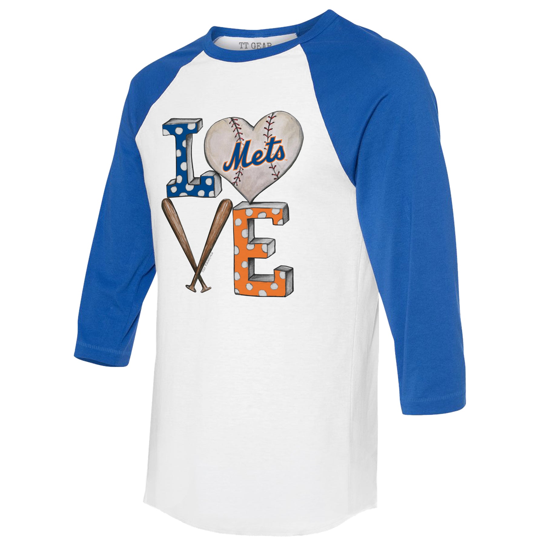 New York Mets Baseball LOVE 3/4 Royal Blue Sleeve Raglan