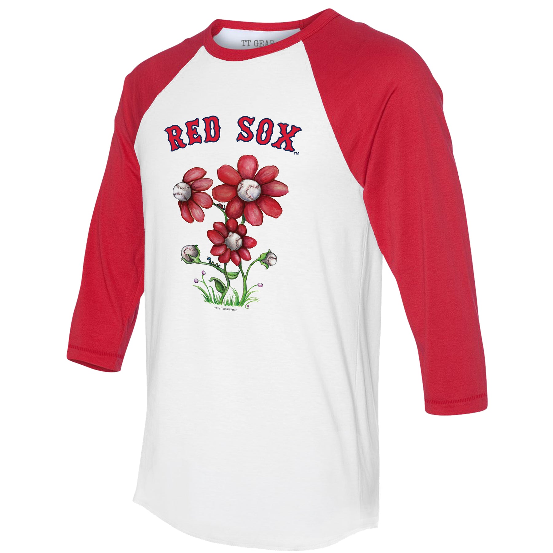 Boston Red Sox Blooming Baseballs 3/4 Red Sleeve Raglan