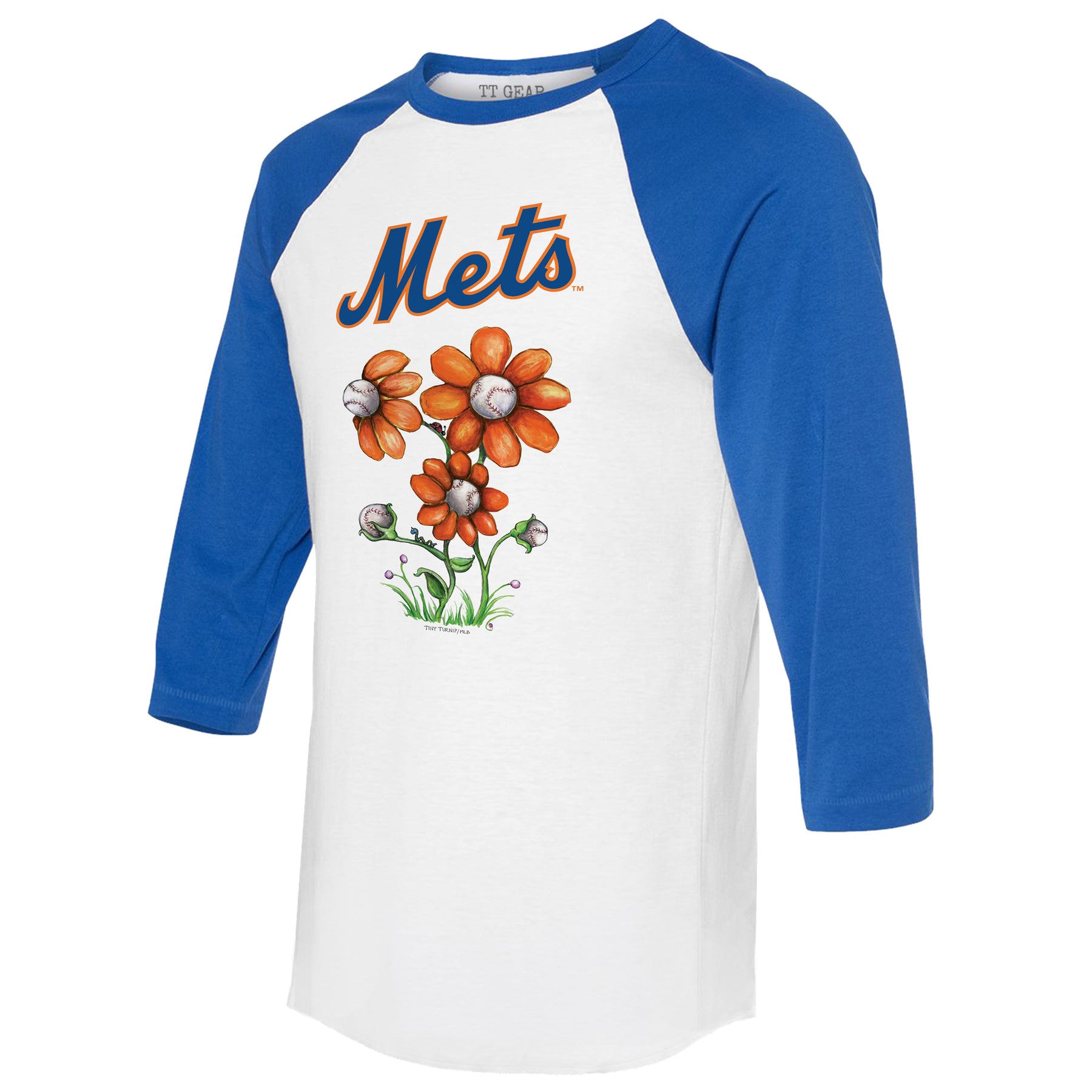 New York Mets Blooming Baseballs 3/4 Royal Blue Sleeve Raglan