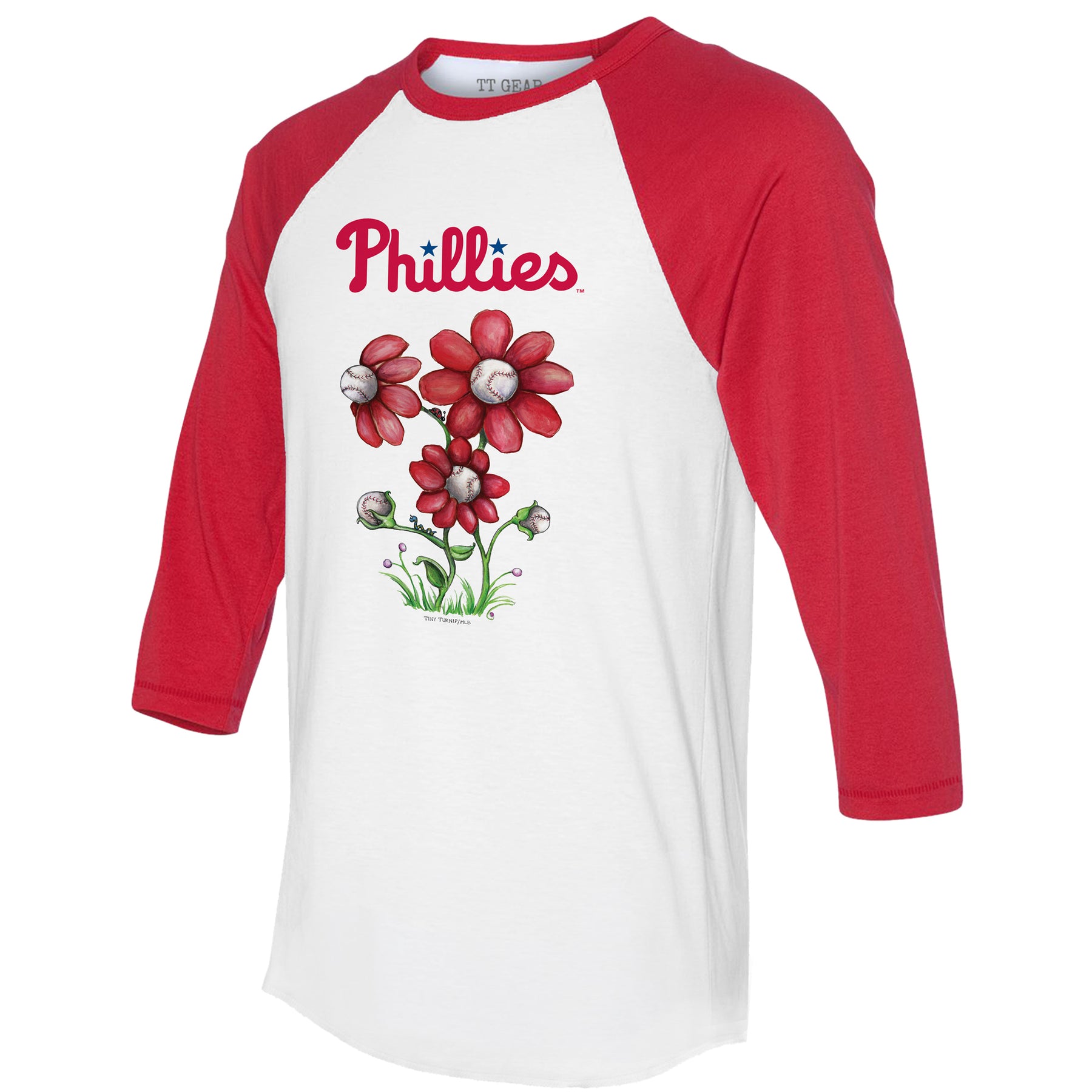 Philadelphia Phillies Blooming Baseballs 3/4 Red Sleeve Raglan
