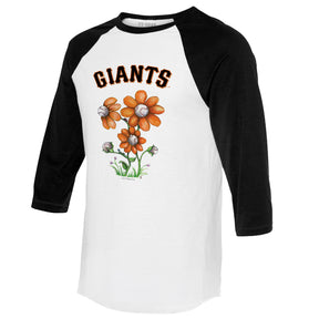 San Francisco Giants Blooming Baseballs 3/4 Black Sleeve Raglan