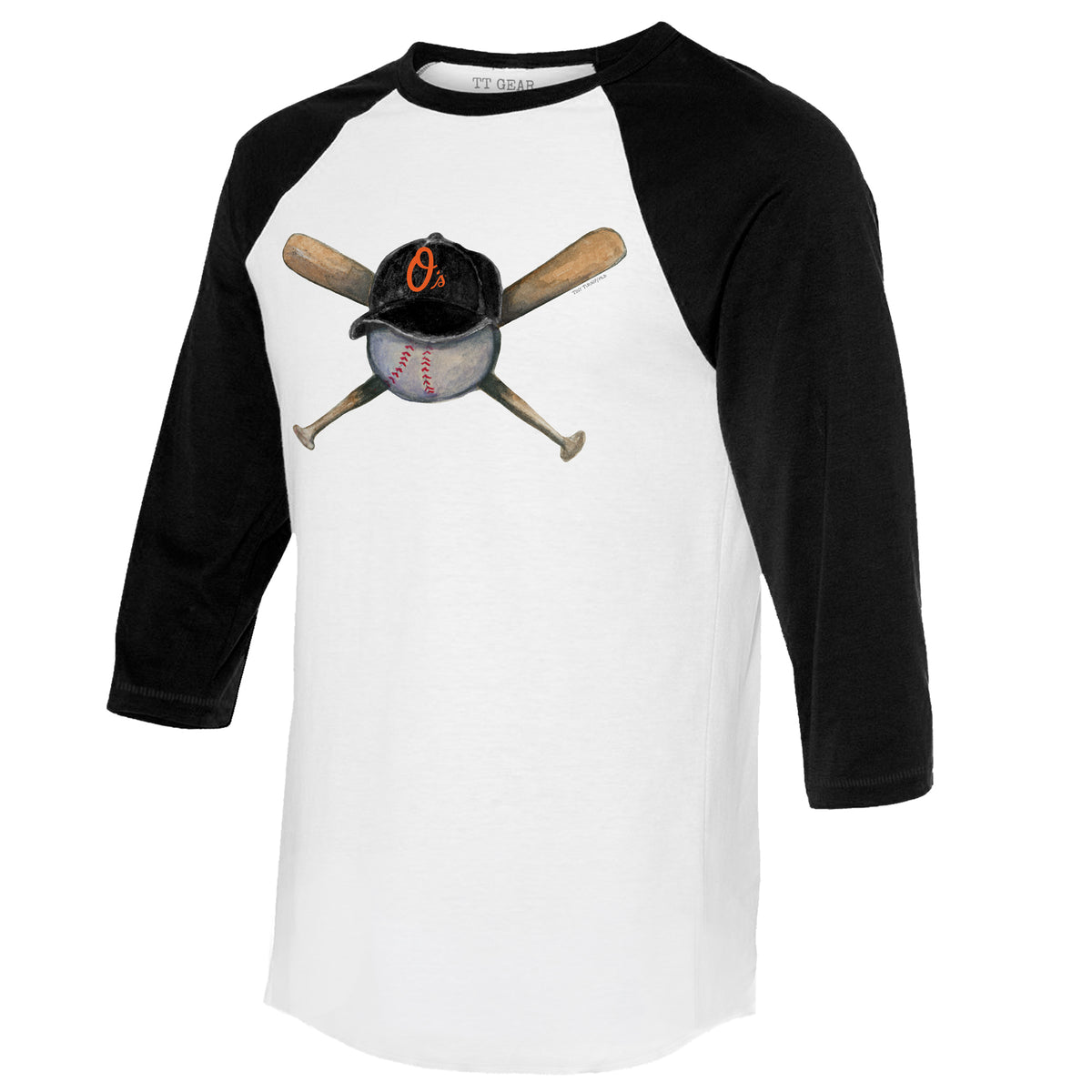 TinyTurnip Baltimore Orioles State Outline 3/4 Black Sleeve Raglan Youth Small (6-8)