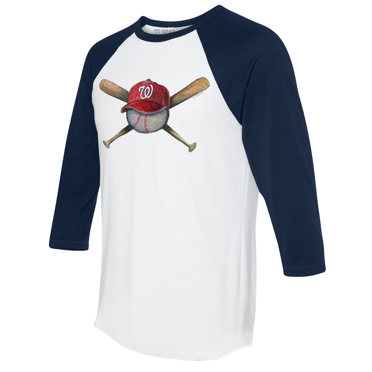 Washington Nationals Hat Crossbats 3/4 Navy Blue Sleeve Raglan