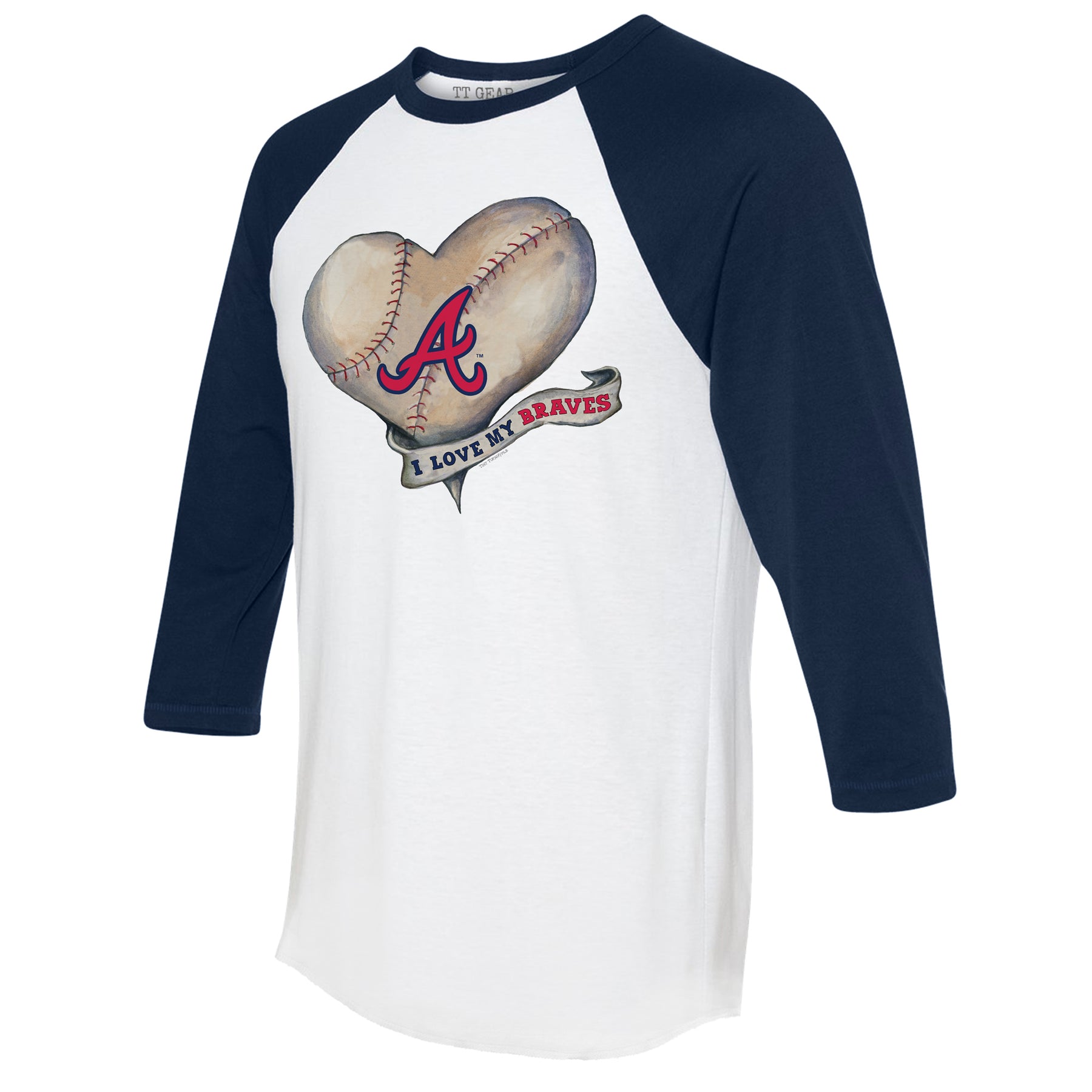 Youth Tiny Turnip White Atlanta Braves Heart Banner T-Shirt Size: Extra Large