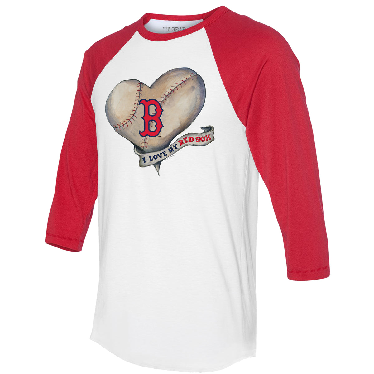 Boston Red Sox Baseball Heart Banner 3/4 Red Sleeve Raglan