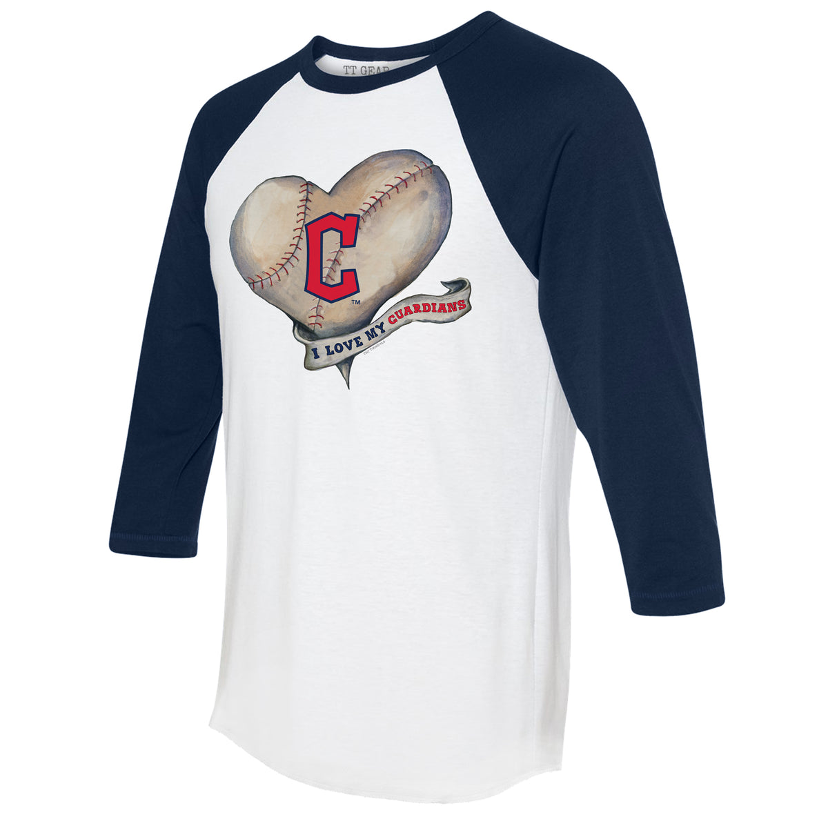 Cleveland Guardians Baseball Heart Banner 3/4 Navy Blue Sleeve Raglan