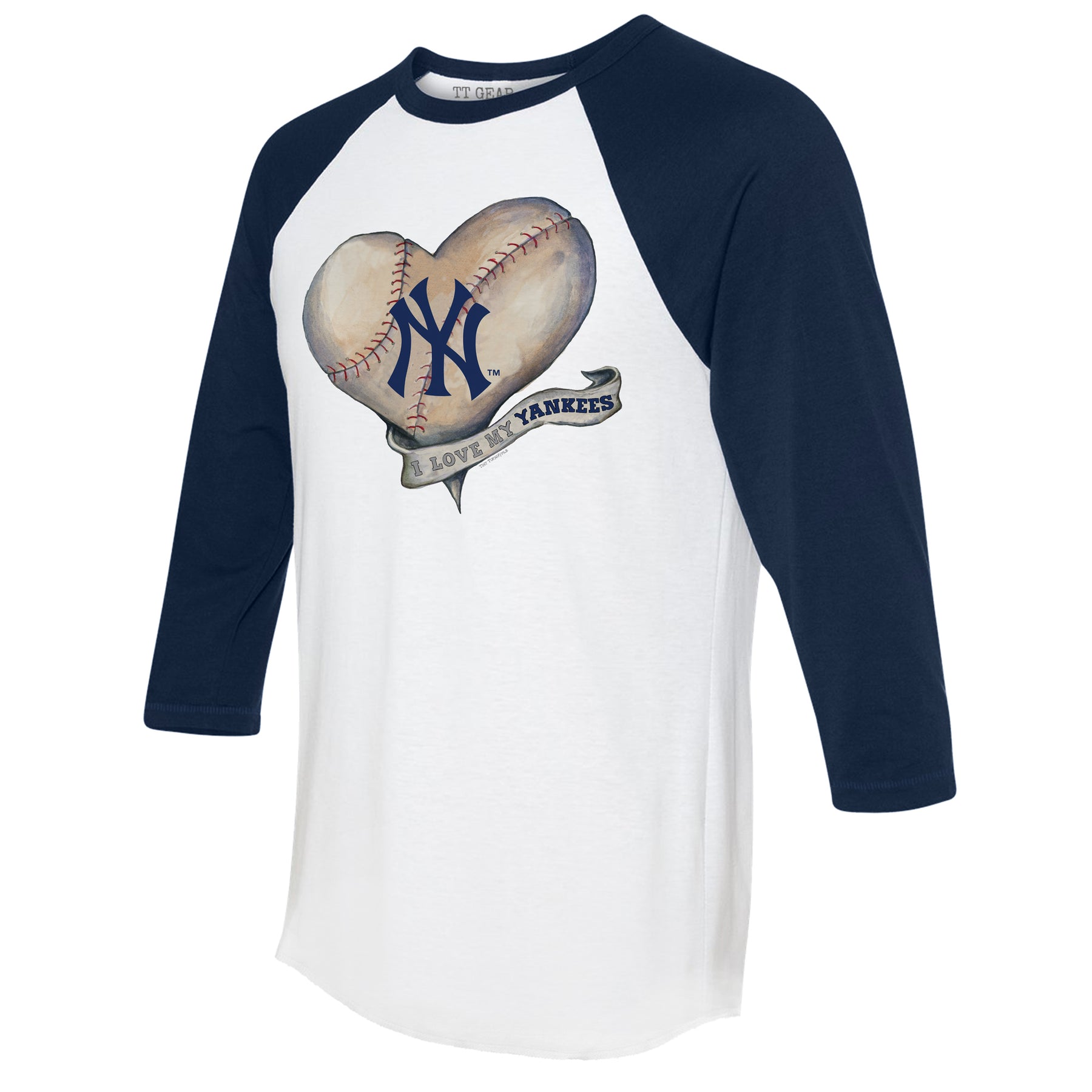 New York Yankees Baseball Heart Banner 3/4 Navy Blue Sleeve Raglan Unisex M