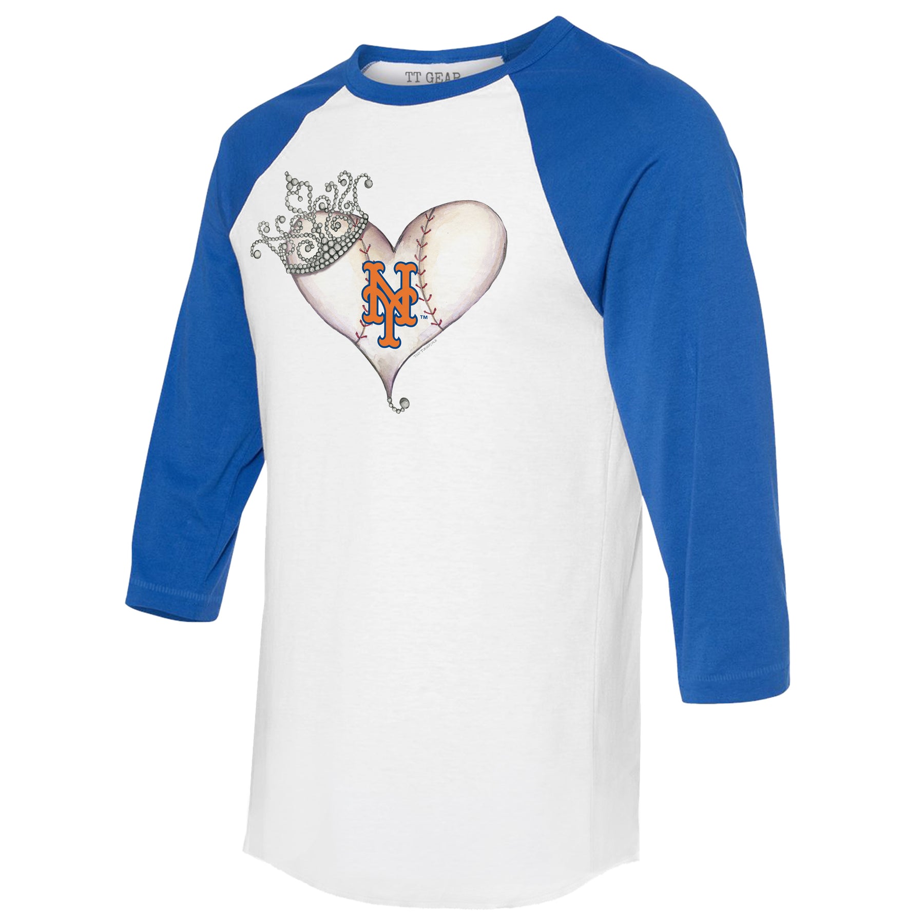 New York Mets Tiara Heart 3/4 Royal Blue Sleeve Raglan