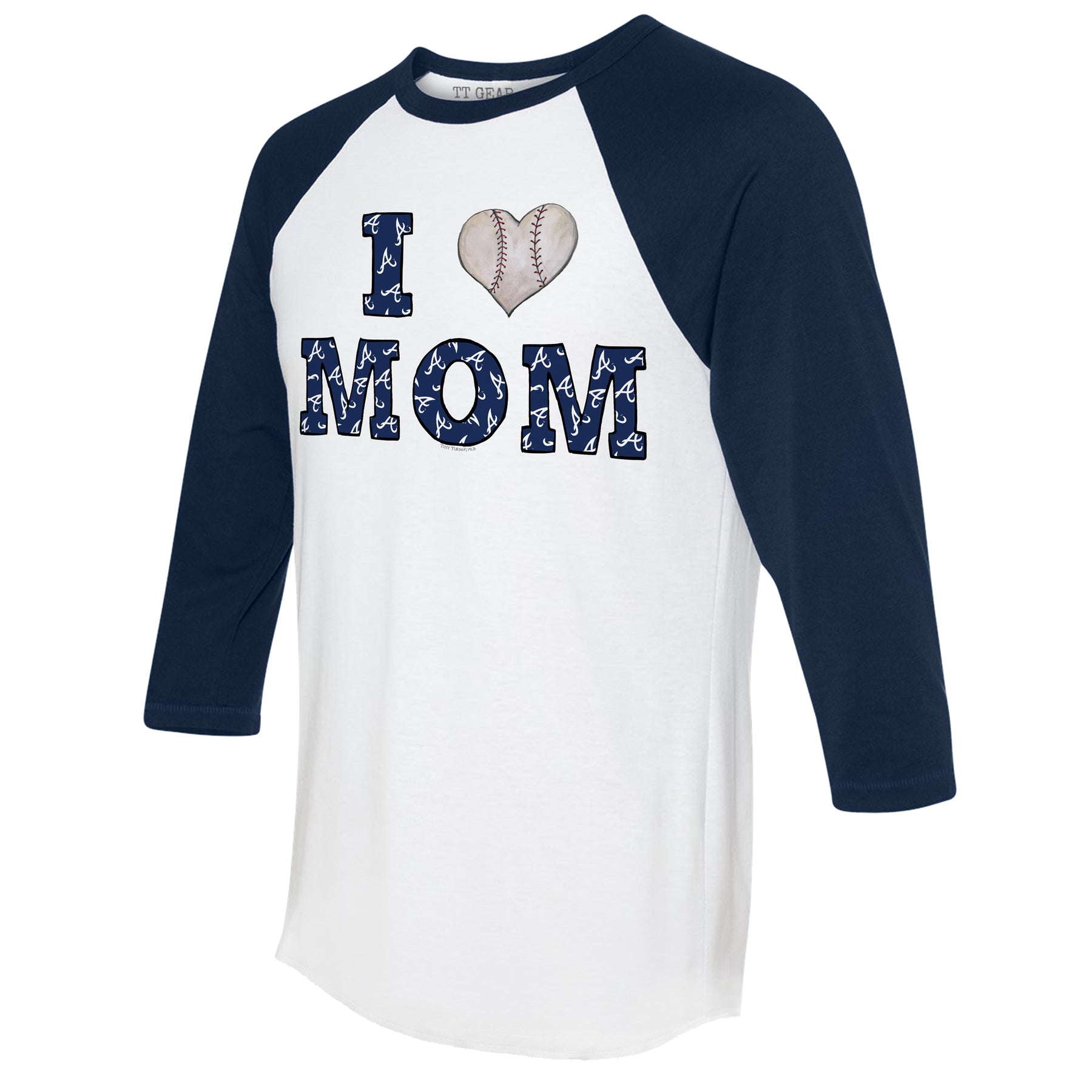 Atlanta Braves I Love Mom 3/4 Navy Blue Sleeve Raglan