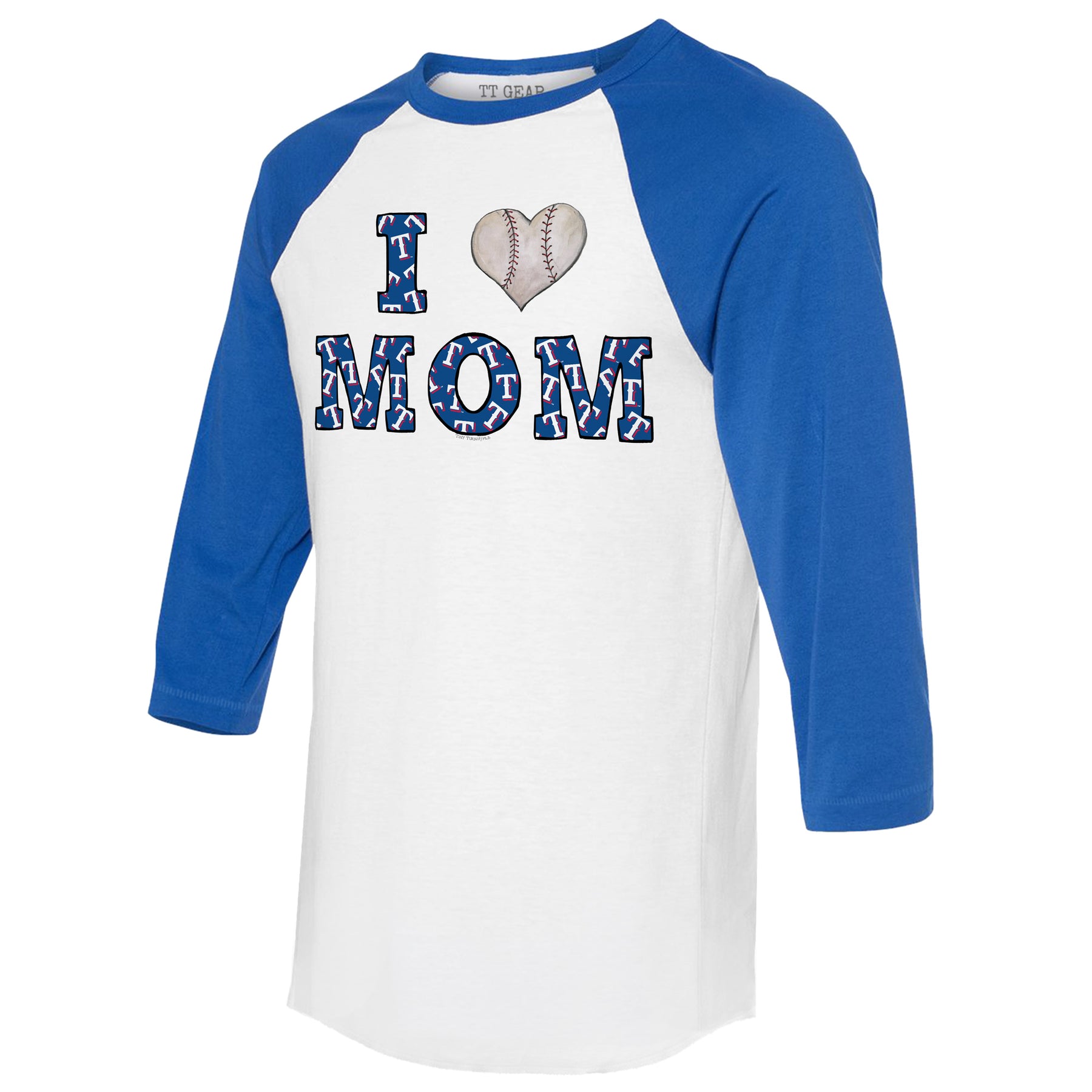 Texas Rangers I Love Mom 3/4 Royal Blue Sleeve Raglan