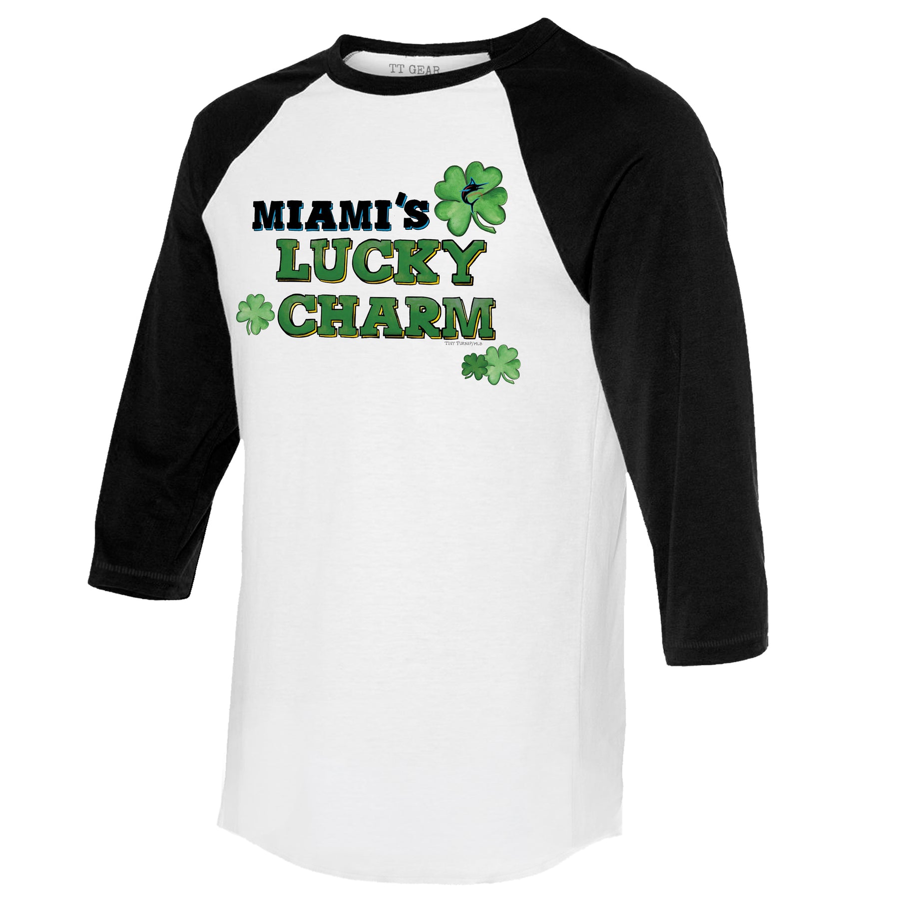 Miami Marlins Lucky Charm 3/4 Black Sleeve Raglan