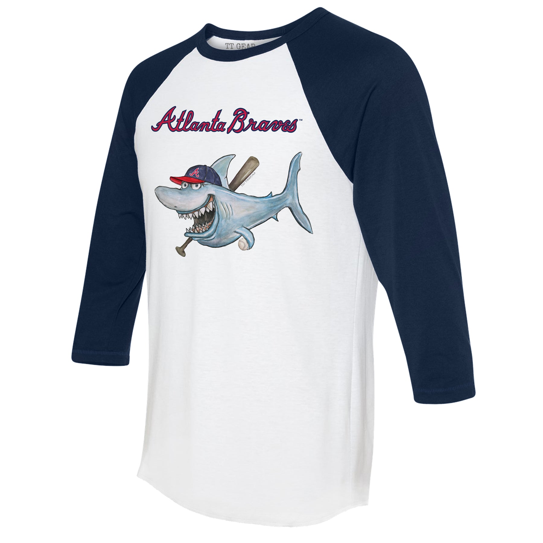 Atlanta Braves Shark 3/4 Navy Blue Sleeve Raglan