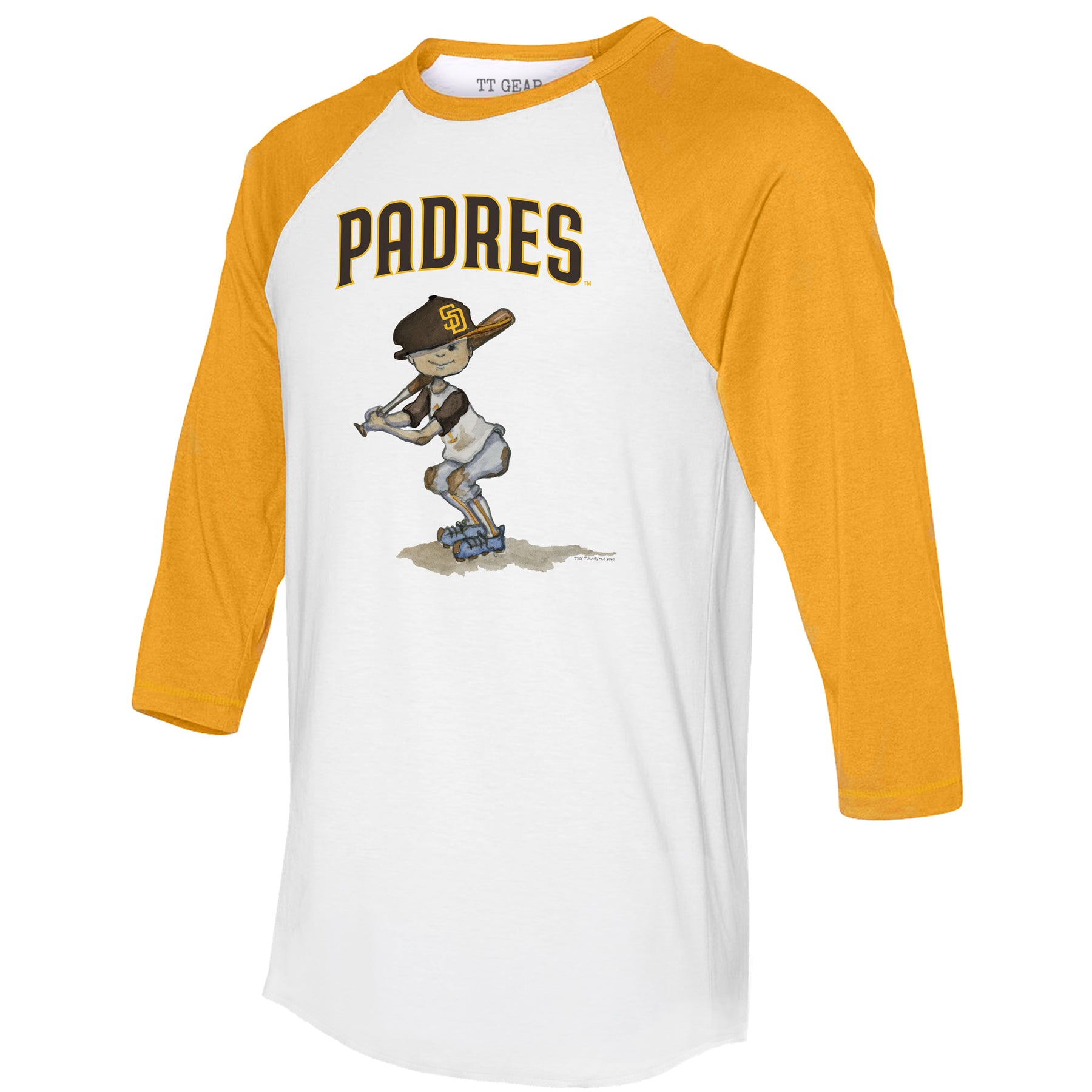 San Diego Padres Slugger 3/4 Gold Sleeve Raglan Tiny Turnip San Diego Padres Slugger 3/4 Gold Sleeve Raglan Tiny Turnip