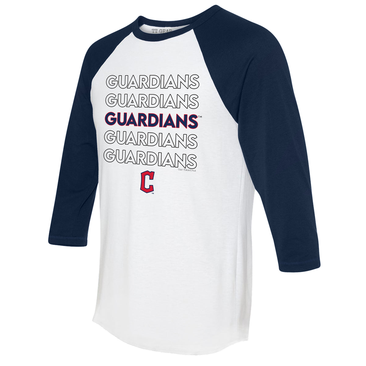 Cleveland Guardians Stacked 3/4 Navy Blue Sleeve Raglan