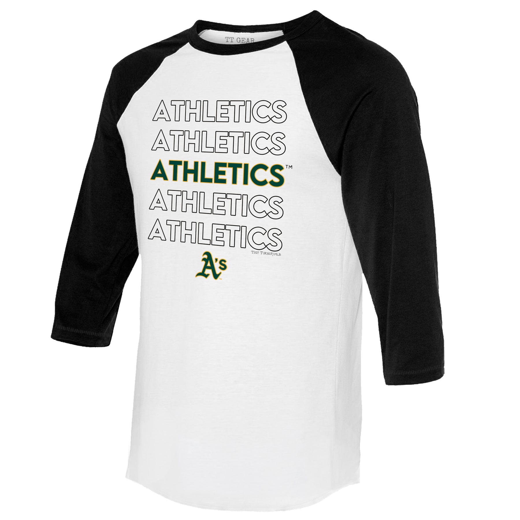 Oakland Athletics Stacked 3/4 Black Sleeve Raglan