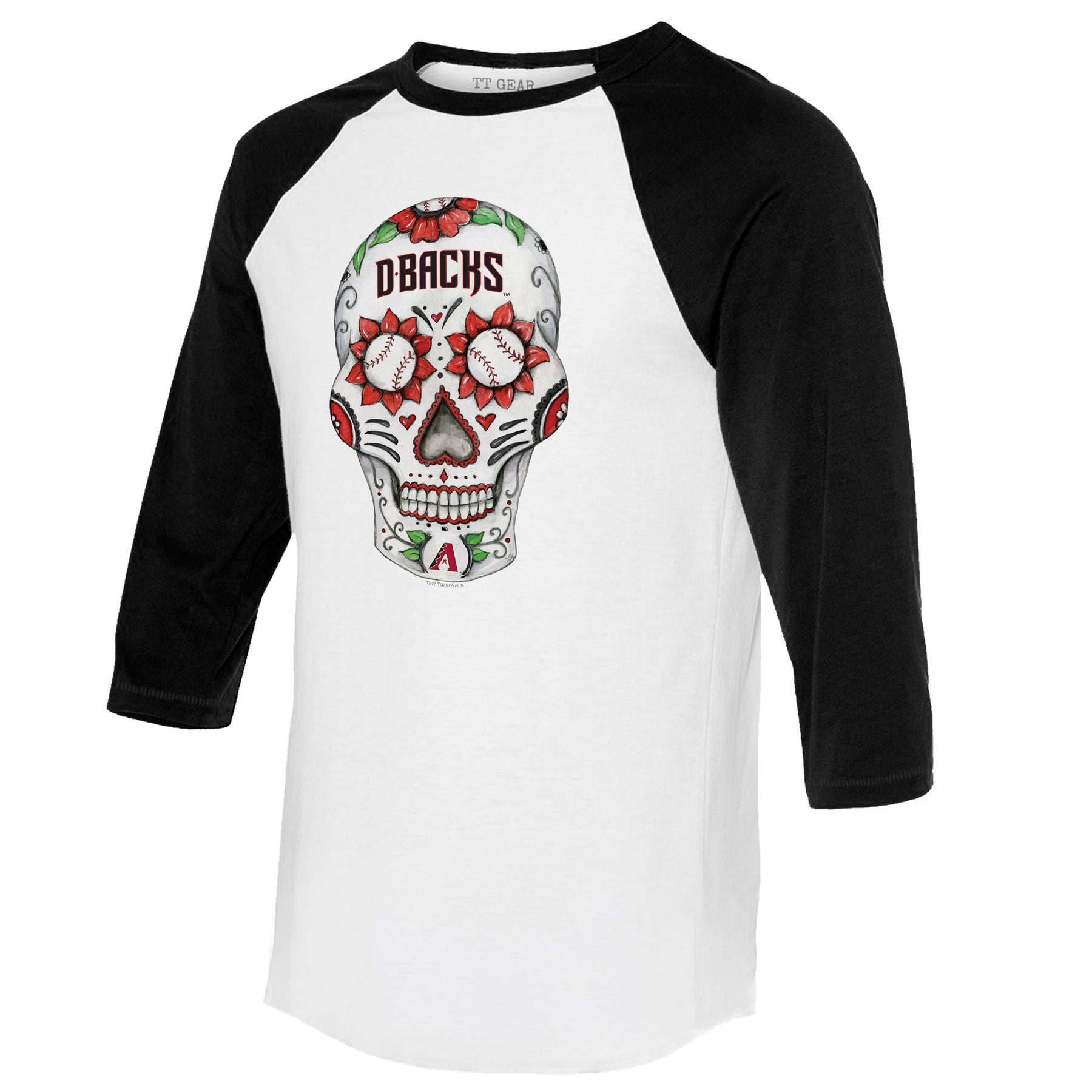 Arizona Diamondbacks Sugar Skull 3/4 Black Sleeve Raglan