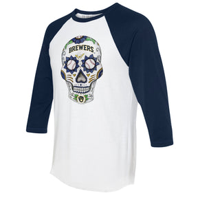 Milwaukee Brewers Sugar Skull 3/4 Navy Blue Sleeve Raglan