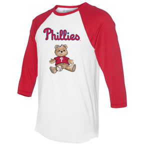 Philadelphia Phillies Girl Teddy 3/4 Red Sleeve Raglan