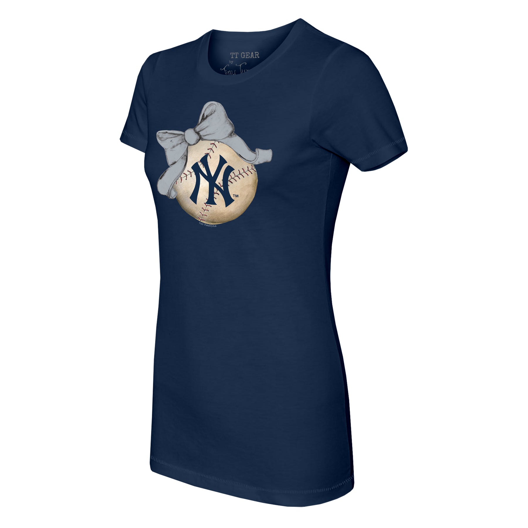 Youth New York Yankees Tiny Turnip Navy Baseball Bow T-Shirt