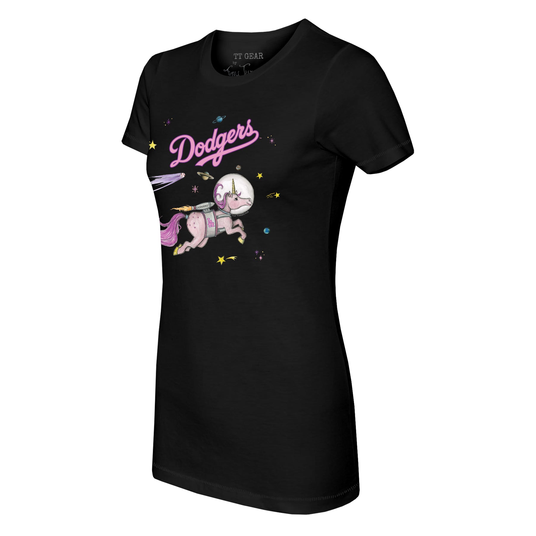 Women's Tiny Turnip Black Los Angeles Dodgers Space Unicorn T-Shirt Size: Extra Large