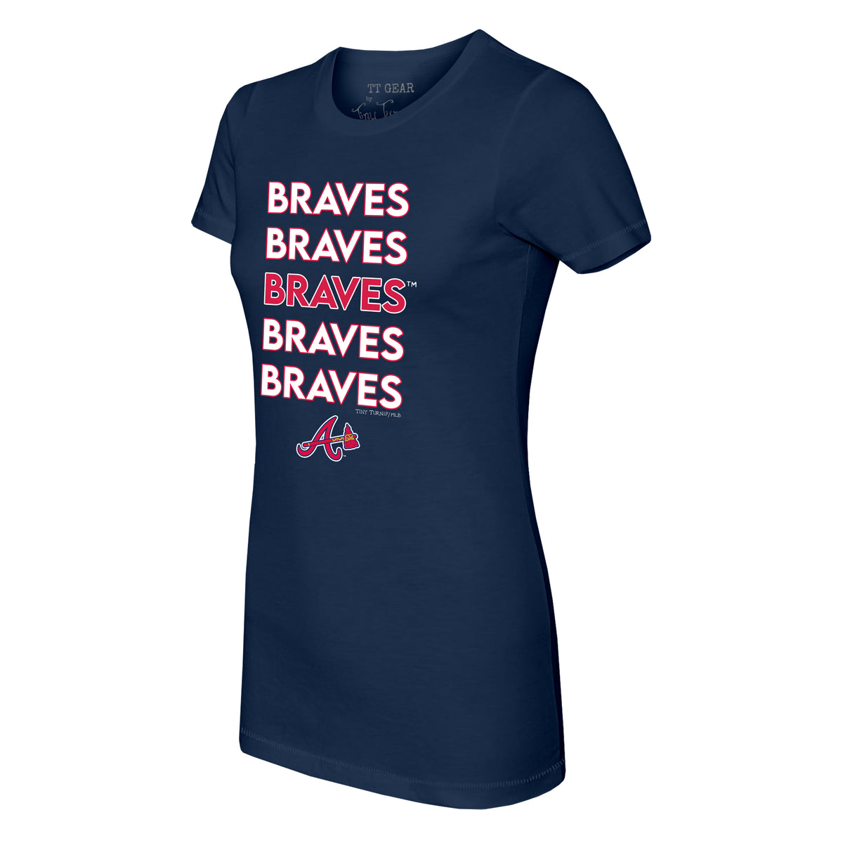 Girls Toddler Tiny Turnip Navy Atlanta Braves Baseball Cross Bats Fringe T-Shirt