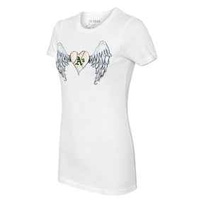 Women's Tiny Turnip White/Black Oakland Athletics Angel Wings 3/4-Sleeve Raglan T-Shirt Size: Small