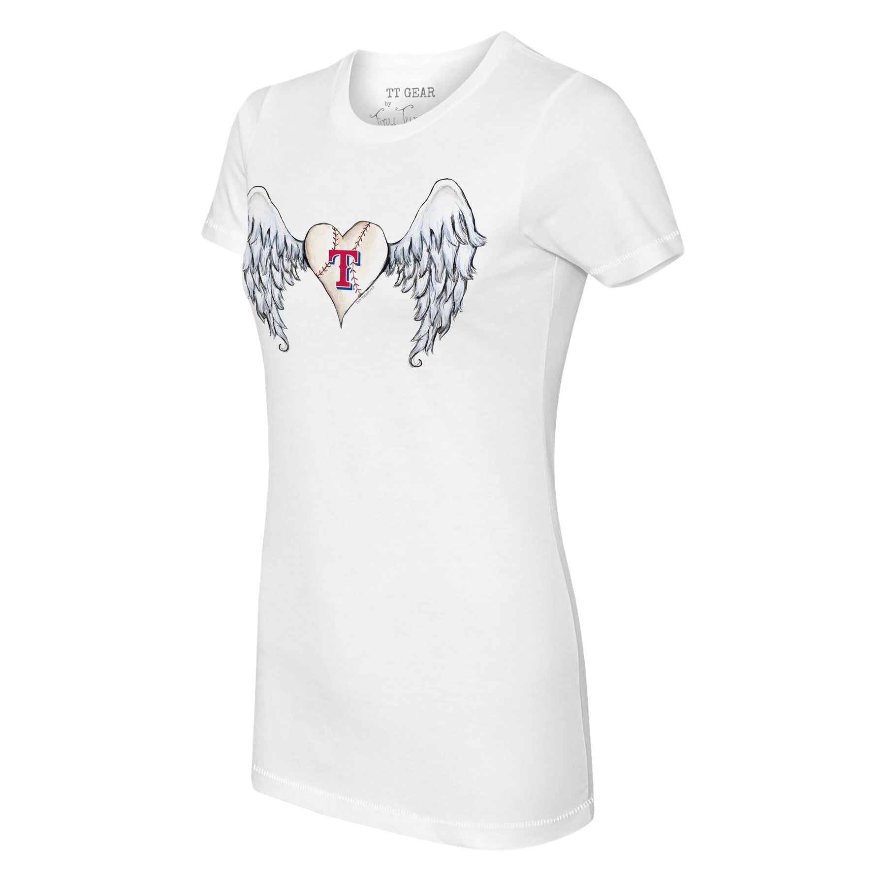 Girls Youth Tiny Turnip White Texas Rangers Baseball Tiara Heart Fringe T-Shirt Size: Extra Large