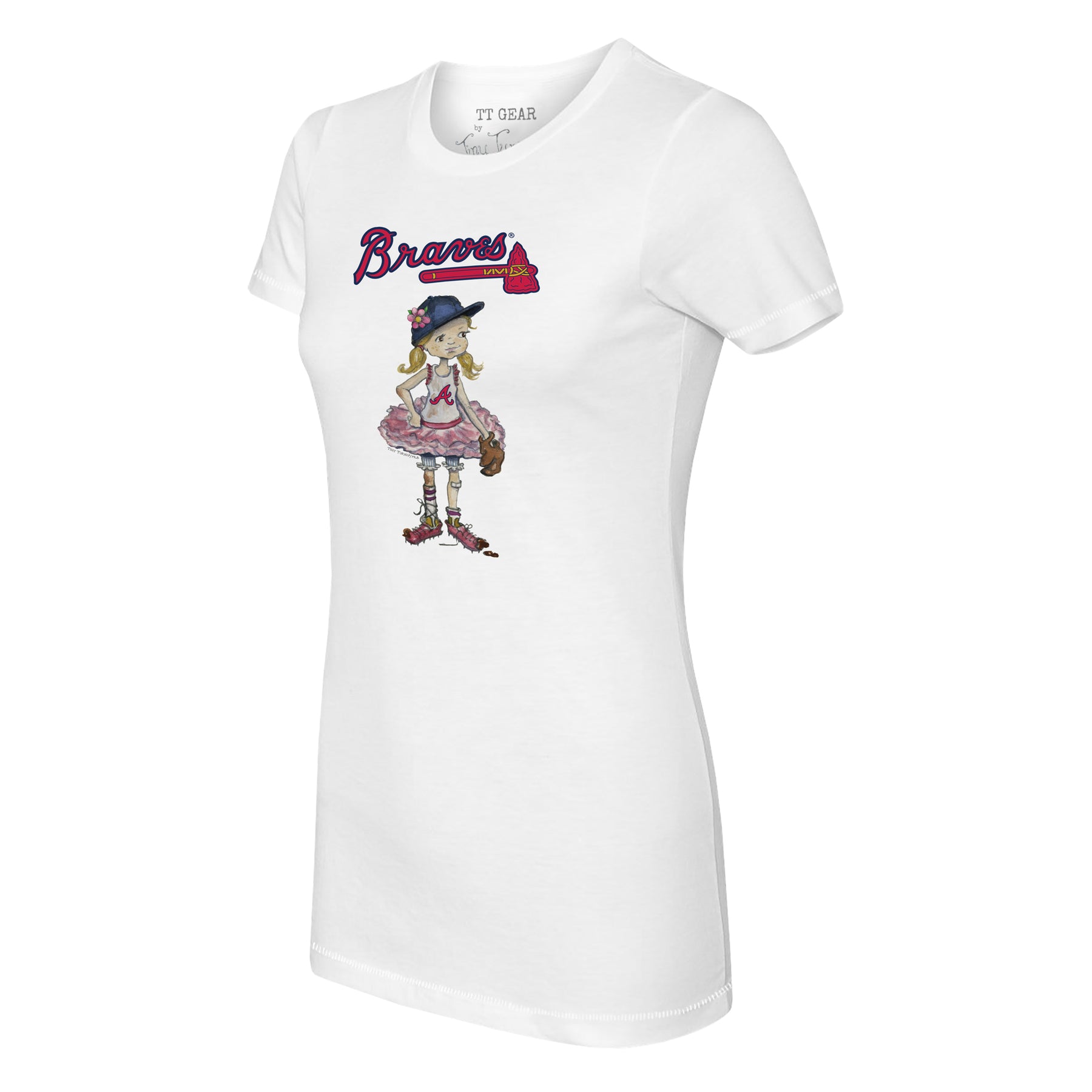 Girls Youth Tiny Turnip White Atlanta Braves Hot Bats Fringe T-Shirt Size: Large