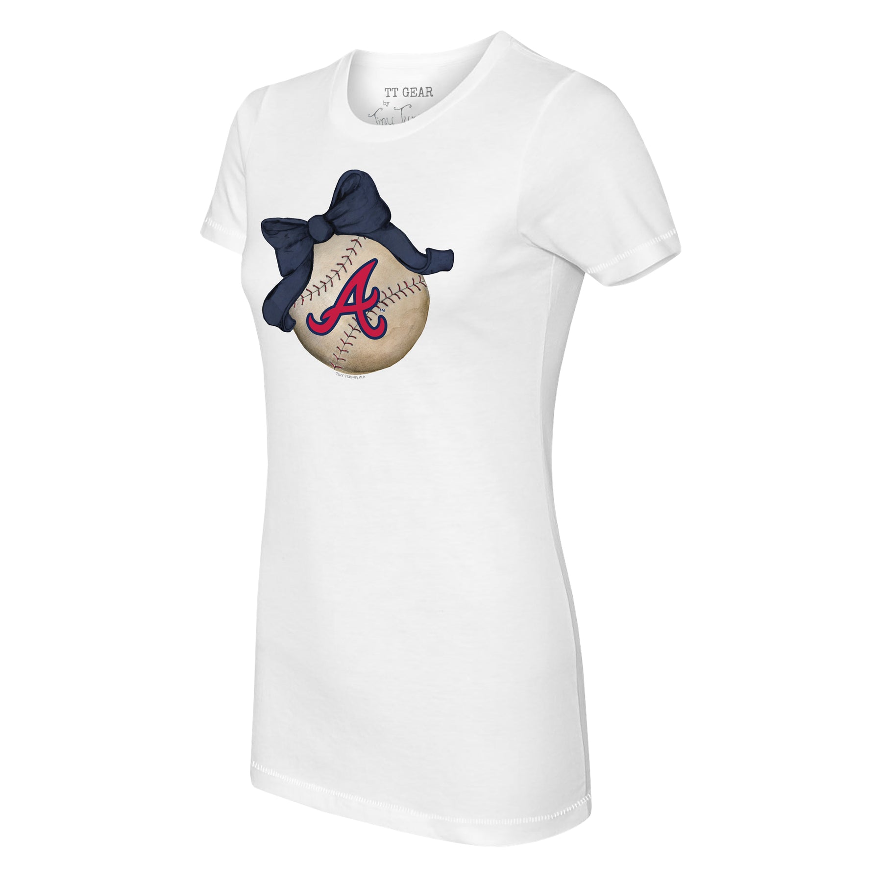 Atlanta Braves Baseball Bow Tee Shirt Women's XS / Navy Blue