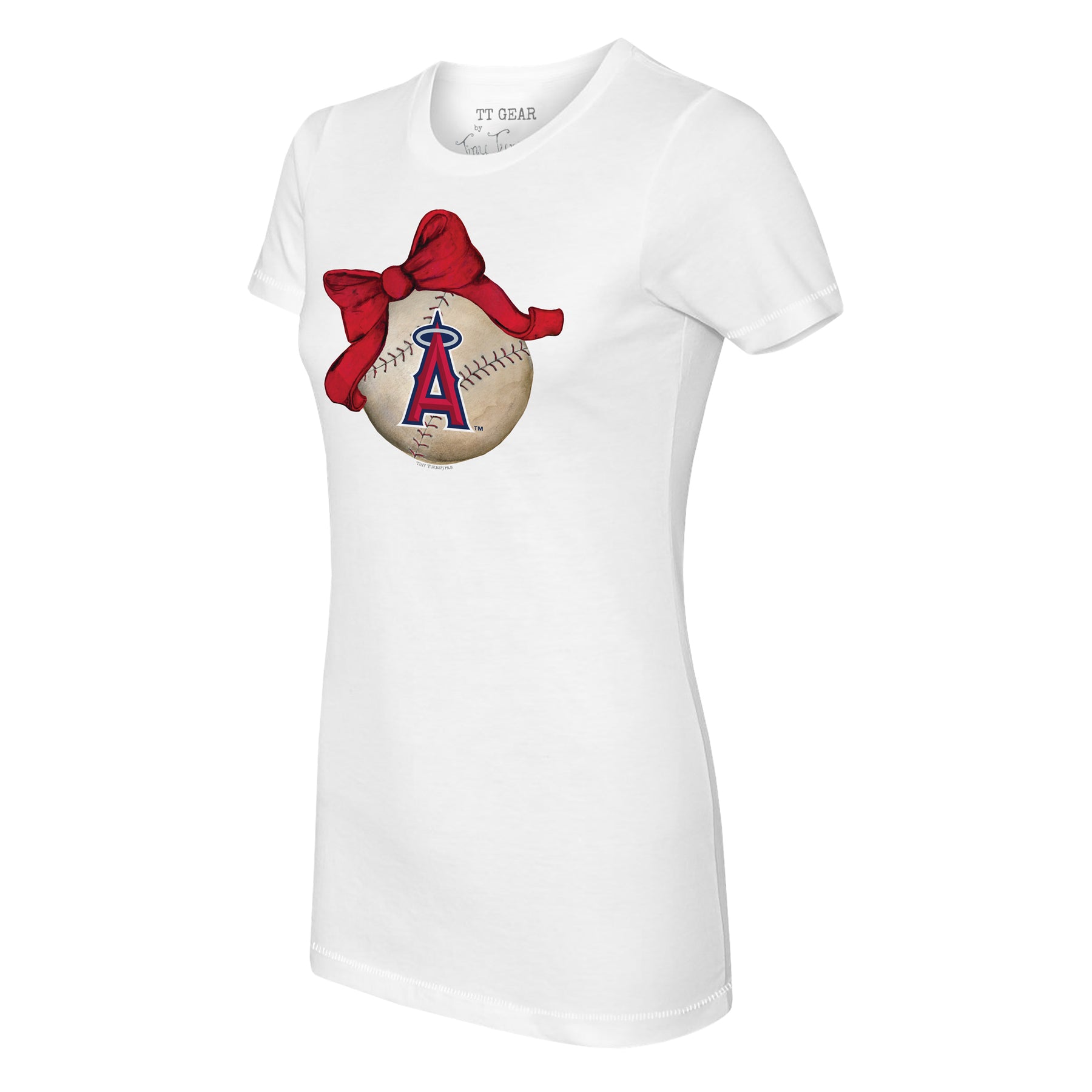Tiny Turnip Los Angeles Angels Baseball Bow Tee Shirt Women's XS / Red