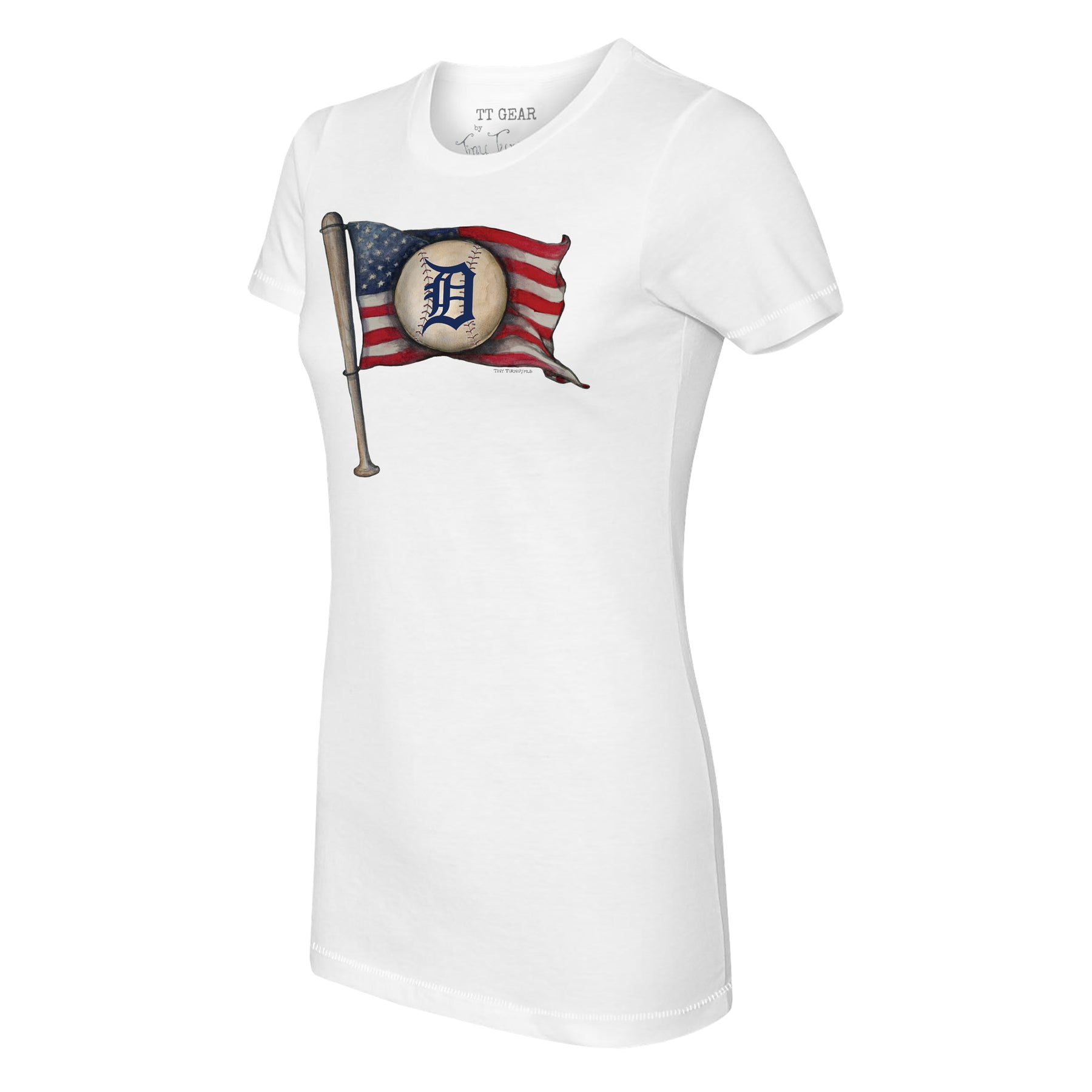 Detroit Tigers Baseball Flag Tee Shirt Women's Medium / White