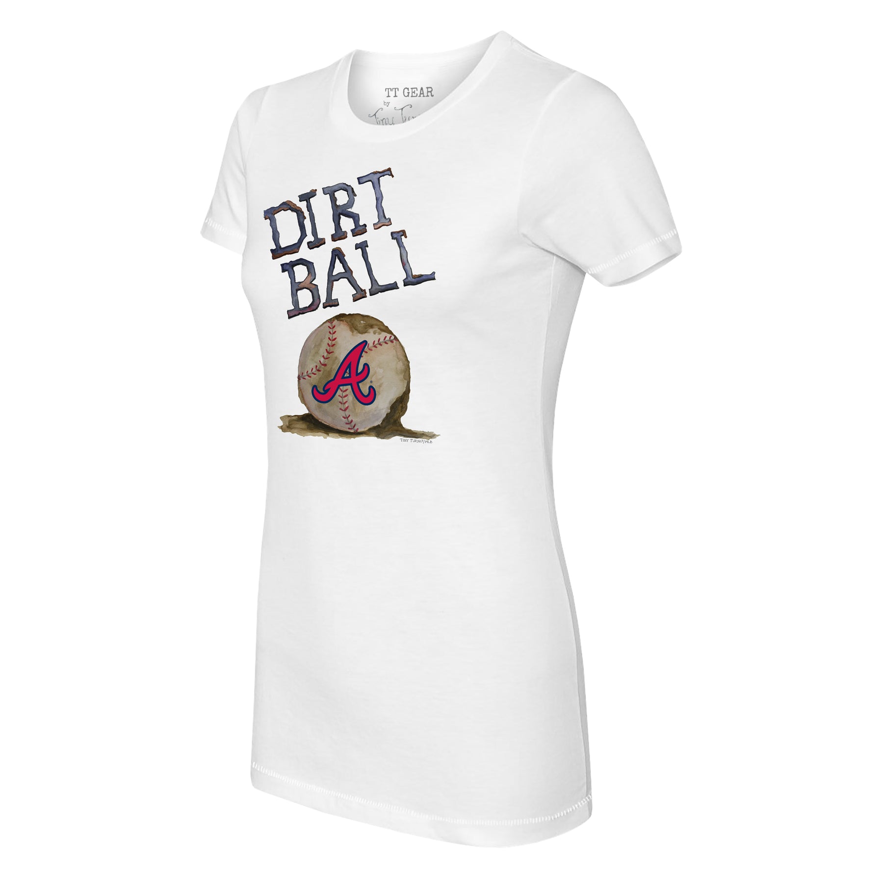 Girls Youth Tiny Turnip Navy Atlanta Braves Stitched Baseball Fringe T-Shirt Size: Small