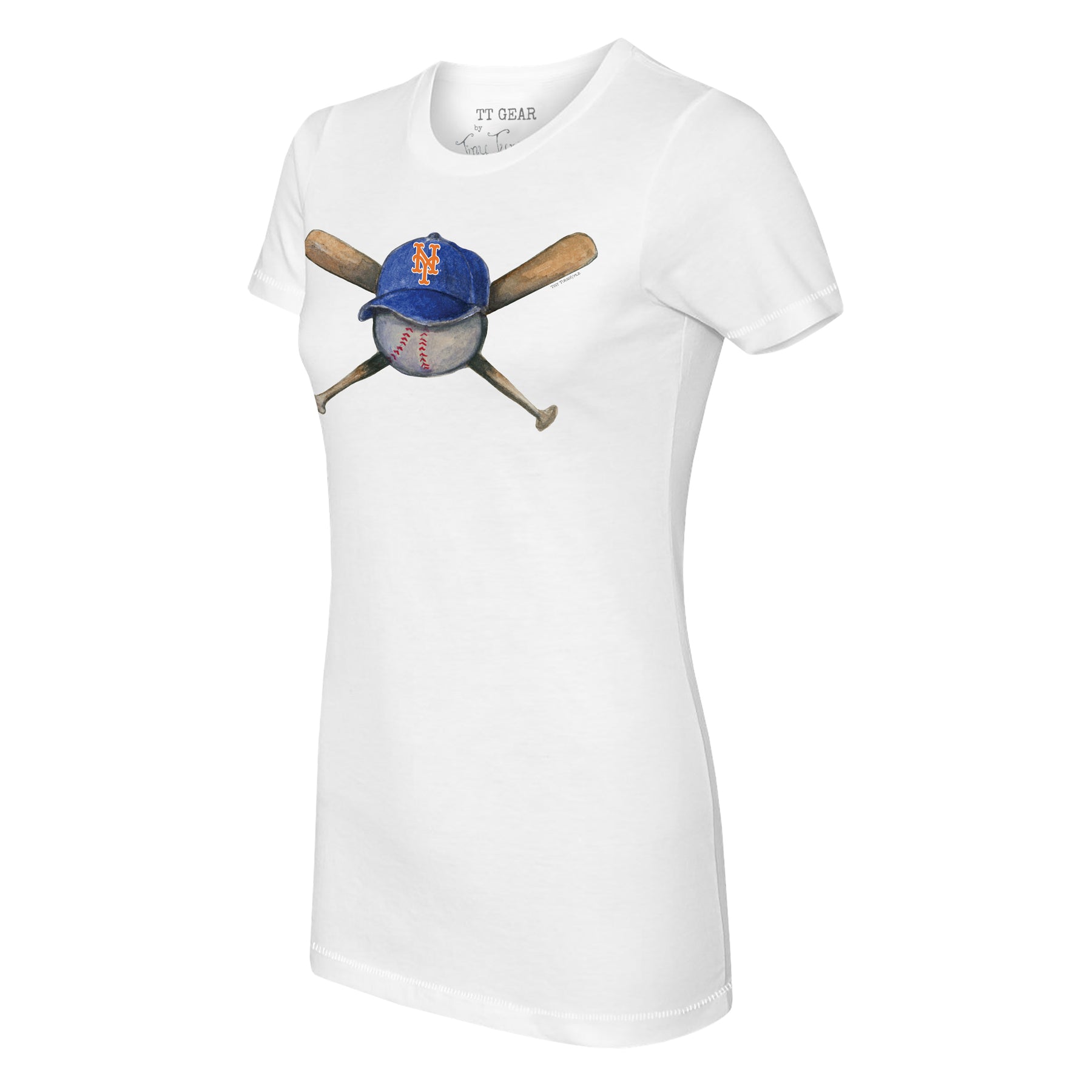 Women's Tiny Turnip White/Royal Toronto Blue Jays Baseball Cross Bats 3/4-Sleeve Raglan T-Shirt Size: Large